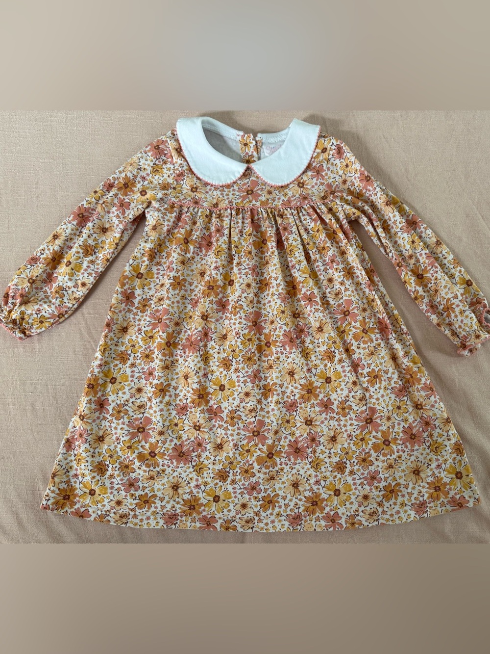 Stitchy Fish fall Floral Long-Sleeve Dress with Peter Pan Collar, size 4
